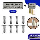 Kit 8 Pés Para Móveis Regulável Redondo Cromado 10cm