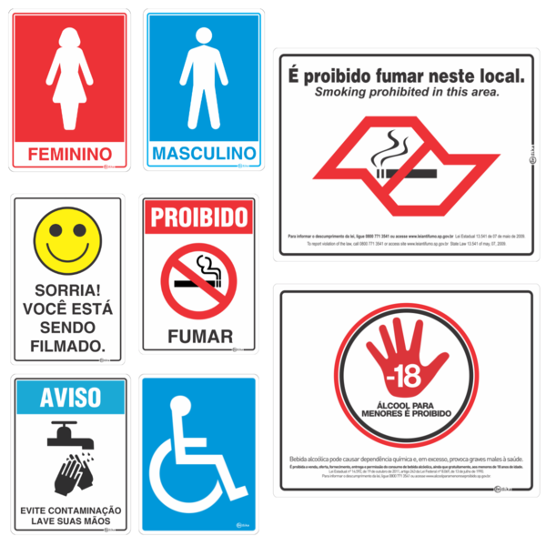 Kit 8 Placa Sinalização Adesiva Uso Obrigatório Comércio Bar