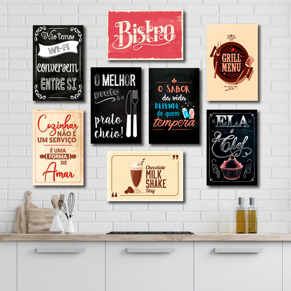 Kit 8 Placas Decorativas Cozinha Frases Retrô Restaurante