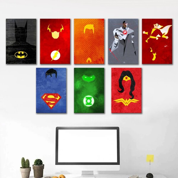 Kit 8 Placas Decorativas Heróis Dc