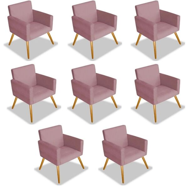 Kit 8 Poltrona Para Sala Nina Platinum Decor Rosê