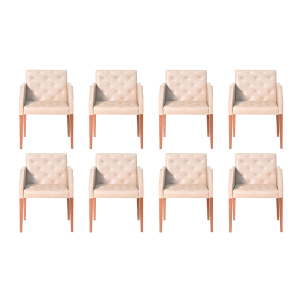 Kit 8 Poltronas Costura Capitonê Sala Espera Escritório - Bege