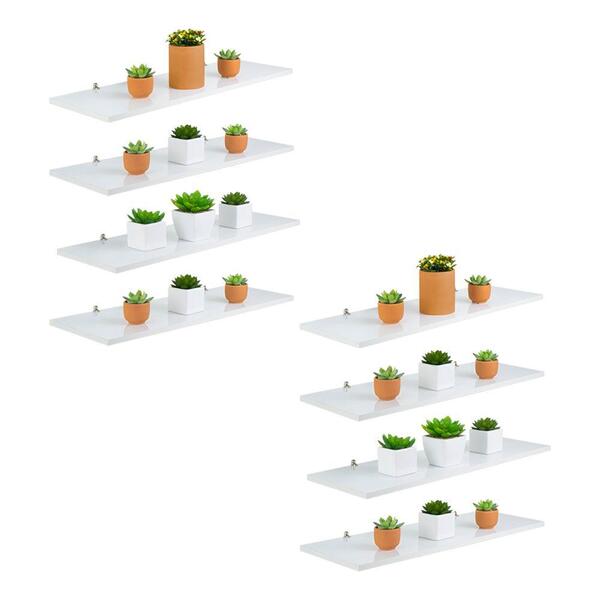 Kit 8 Prateleira Branca Mdf 60 X 15cm Suporte Invisível