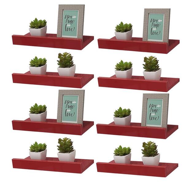 Kit 8 Prateleiras Porta Quadros 40 X 15cm Vermelha Suporte In