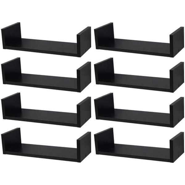 Kit 8 Prateleiras U 40 X 10cm Preta Suporte Invisível
