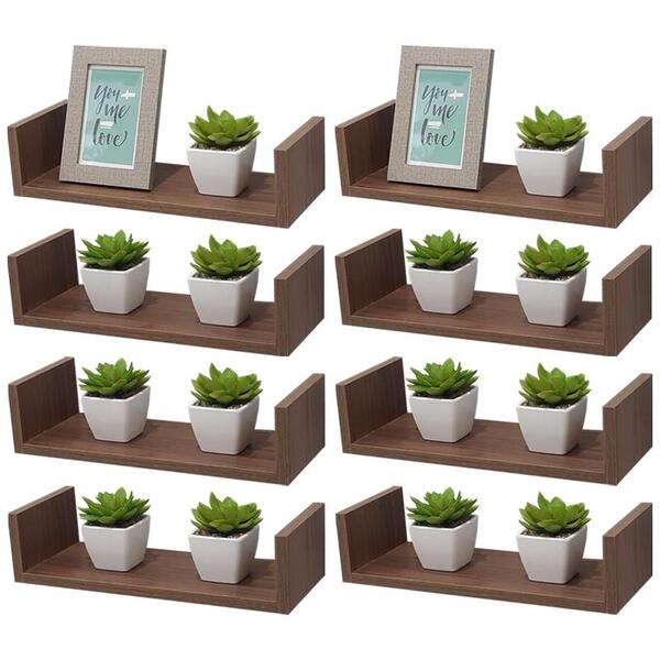 Kit 8 Prateleiras U 40 X 15cm Nogal Suporte Invisível