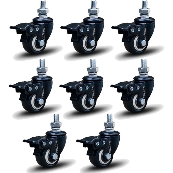 Kit 8 Rodízio Linha Black Parafuso 3/8" 41mm Com Freio 240kg