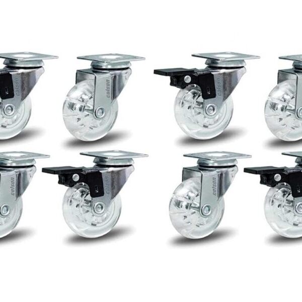 Kit 8 Rodízios Silicone Pvc Gel Cristal Placa 2" 50mm 40kg 4