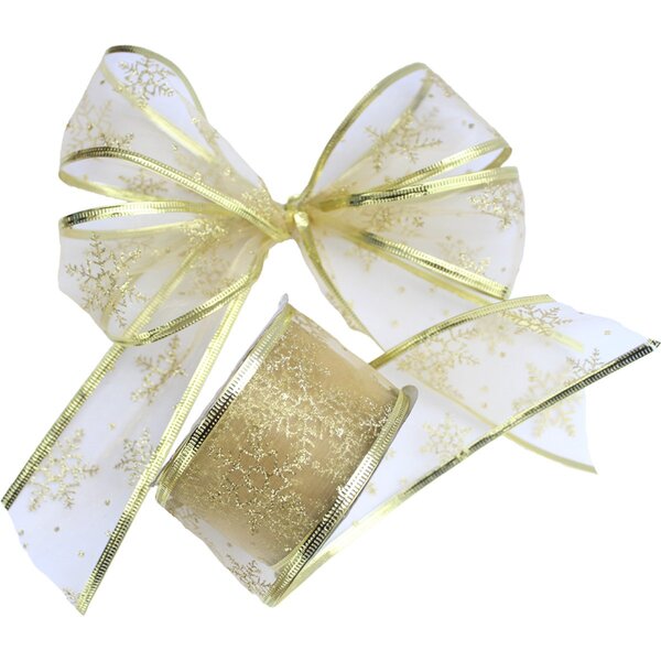 Kit 8 Rolos Fita Aramada Dourada Flocos De Neve Natal 2,5m