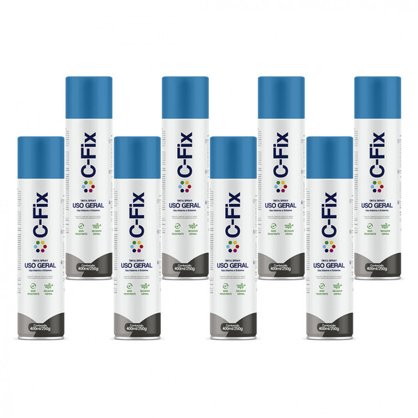 Kit 8 Tintas Spray Azul Claro Uso Geral Inte/ext 400ml C-fix
