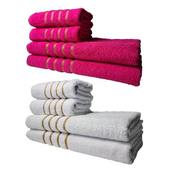 Kit 8 Toalhas Grossas E Grandes Dubai 4 Banhos 4 Rostos Rosa+