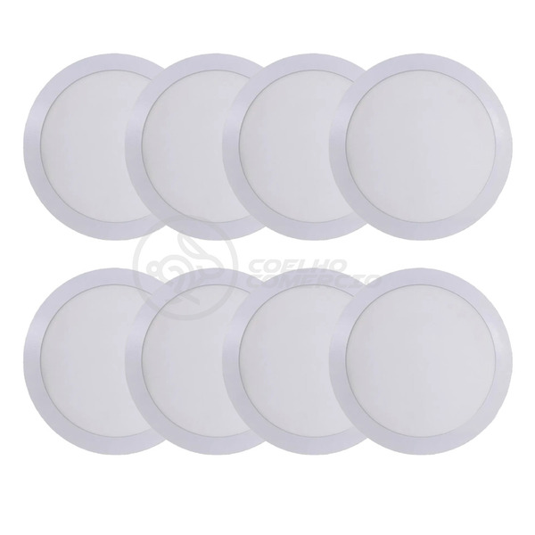 Kit 8 Un - Plafon Painel Led Redondo De Embutir Slim Luz Fria