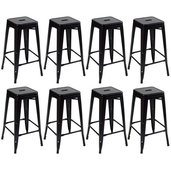Kit - 8 X Banquetas Altas Iron Tolix - 76 Cm - Preto - Semibr