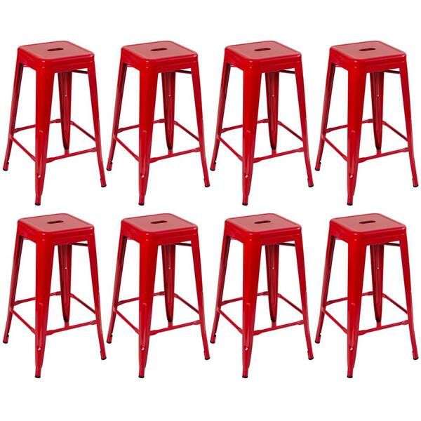 Kit - 8 X Banquetas Altas Iron Tolix - 76 Cm - Vermelho