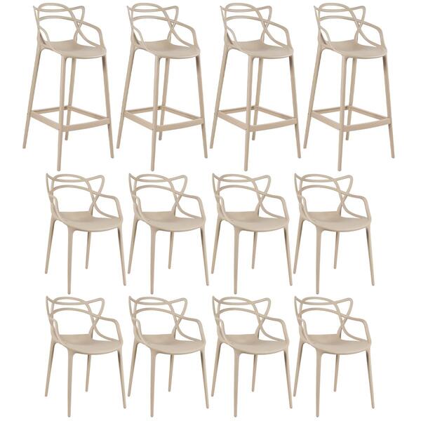 Kit - 8 X Cadeiras + 4 X Banquetas Altas Masters Allegra - Nu