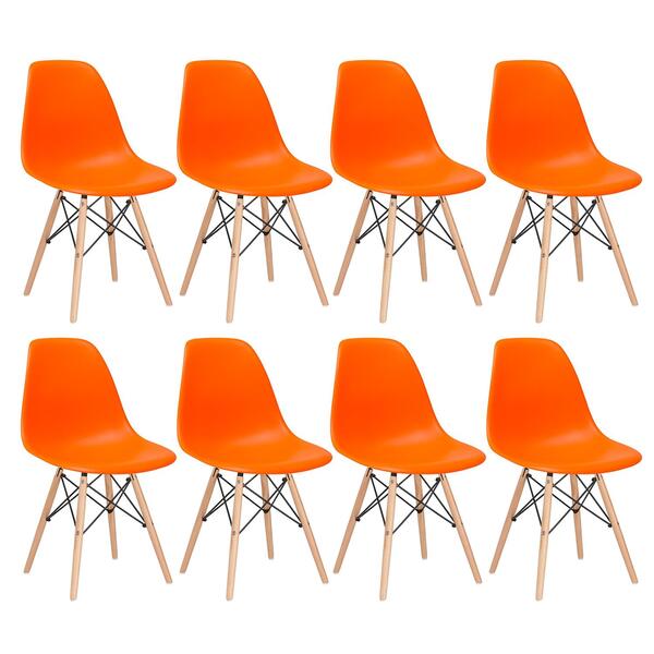 Kit - 8 X Cadeiras Charles Eames Eiffel Dsw - Base De Madeira