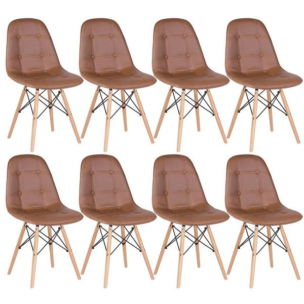 Kit - 8 X Cadeiras Estofadas Eames Eiffel Botonê - Marrom - B