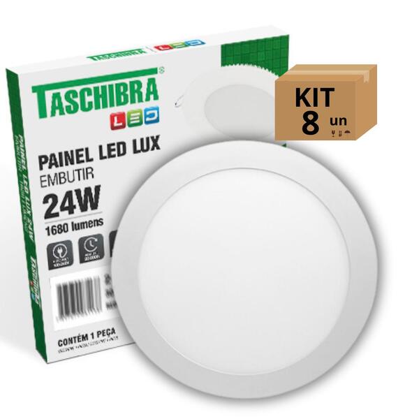 Kit 8un Painel Led Taschibra Embutir Redondo 24w 6500k
