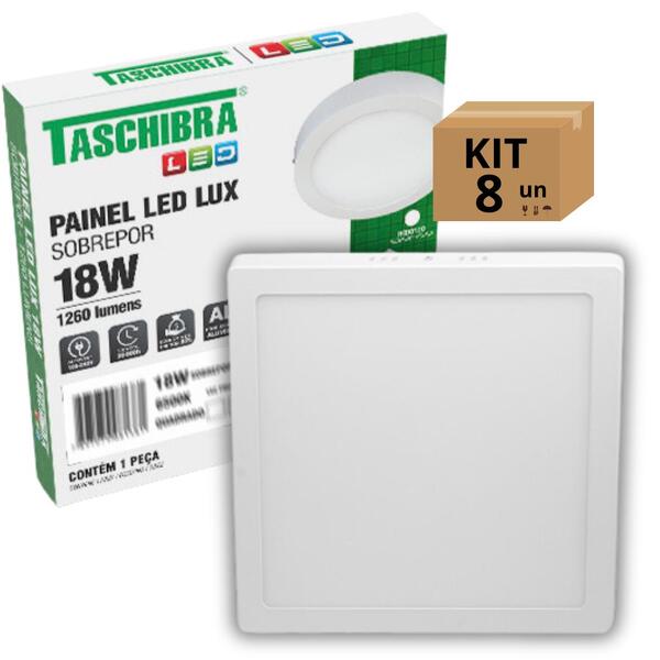 Kit 8un Painel Led Taschibra Sobrepor Quadrado 18w 3000k