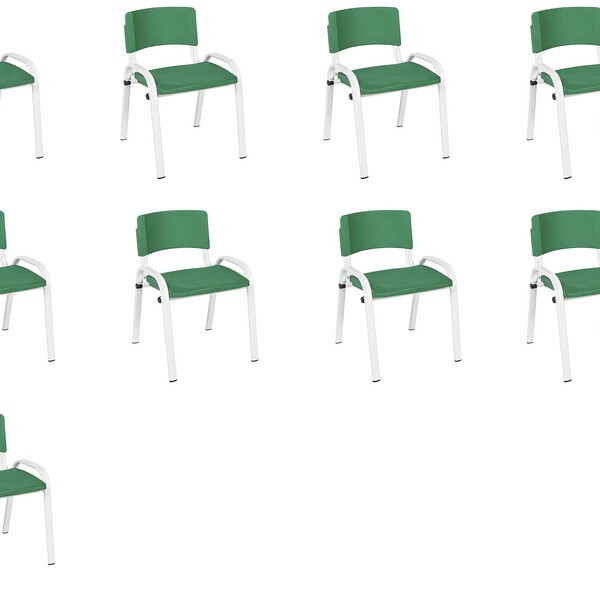 Kit 9 Cadeira Iso Infantil Creche, Escola Base Branco Verde E