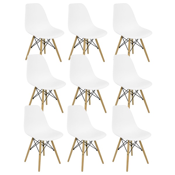 Kit 9 Cadeiras Charles Eames Eiffel Wood Design Branca Branco
