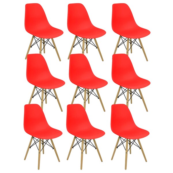 Kit 9 Cadeiras Charles Eames Eiffel Wood Design Vermelha