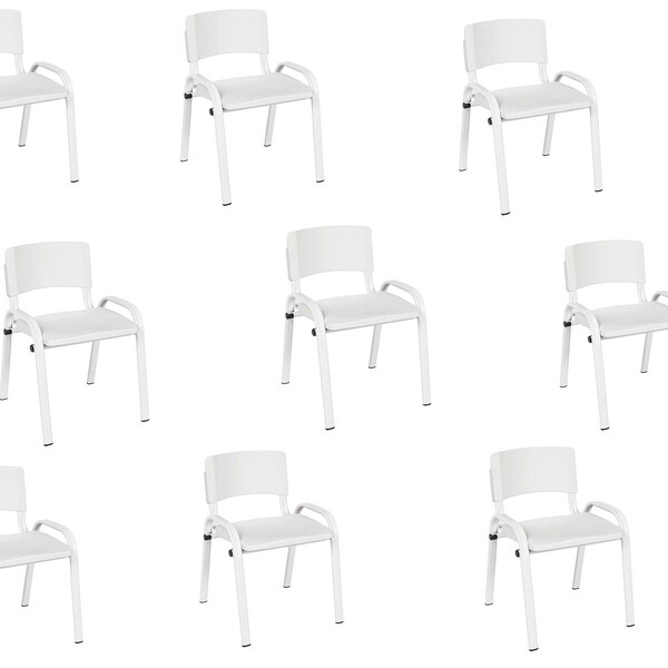 Kit 9 Cadeiras Infantil Iso, Escola, Base Branco- Branco
