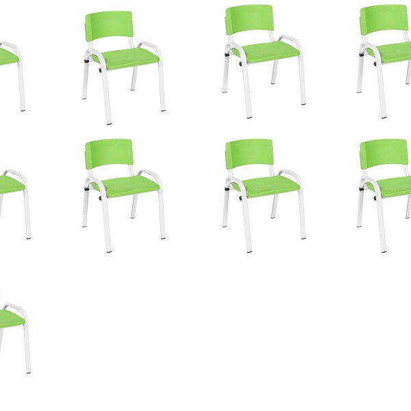 Kit 9 Cadeiras Infantil Iso, Escola, Base Branco- Verde Claro