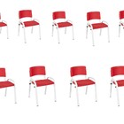 Kit 9 Cadeiras Infantil Iso, Escola, Base Branco- Vermelho