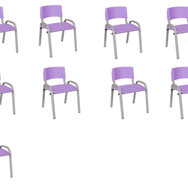 Kit 9 Cadeiras Infantil Iso, Escola, Base Cinza- Lilas