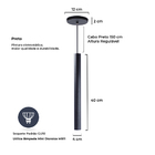 Kit 9 Pendente Luminária Tubo Preto 40 Cm + Lâmpada Led Branc