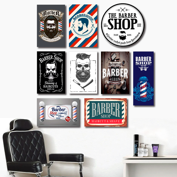 Kit 9 Placas Decorativas Barbearia Salão Barber Shop Vintage