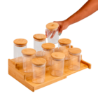Kit 9 Potes 200ml Tampa Bambu E Rack Organizador Bambu Oikos