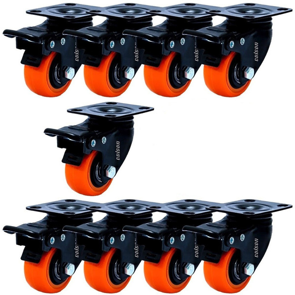 Kit 9 Rodízio Linha Black Placa 50mm Com Freio 450kg Laranja