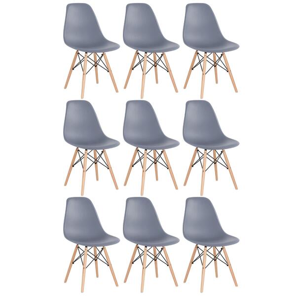 Kit - 9 X Cadeiras Charles Eames Eiffel Dsw - Base De Madeira