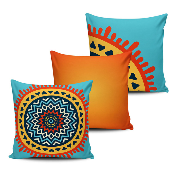 Kit  3 Almofadas Decorativas Mandala Azul 45x45 C/enchimento