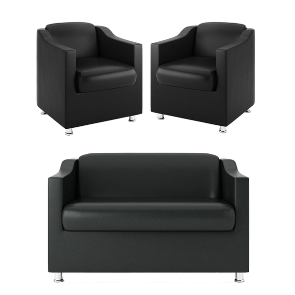 Kit + 2 Poltronas Decorativas + Namoradeira 2 Lugares Preto