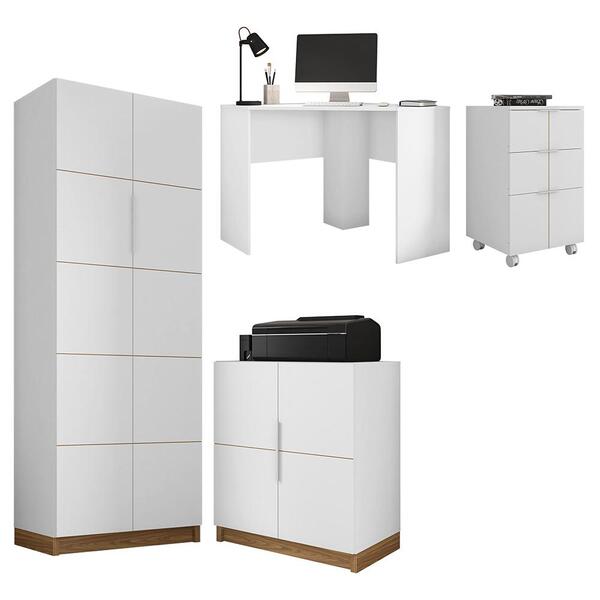 Kit  Escritório Conjunto 4 Peças Cubic Branco Caemmun
