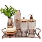 Kit. Higiene Premium 6 Peças Com Bandeja Vaso Planta Rose Gold