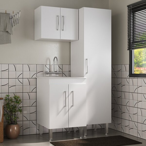 Kit  Lavanderia Armários Multiuso Para Área De Serviço Branco