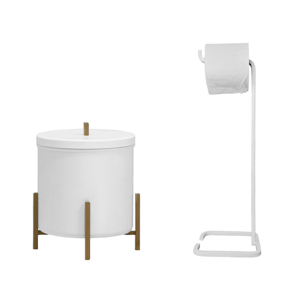 Kit  Para Banheiro Lixeira Suporte Papel Higiênico - Lixeira