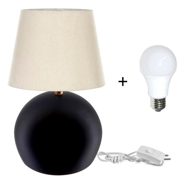 Kit Abajur Bola Preto Cupula Bege 3021c/lamp