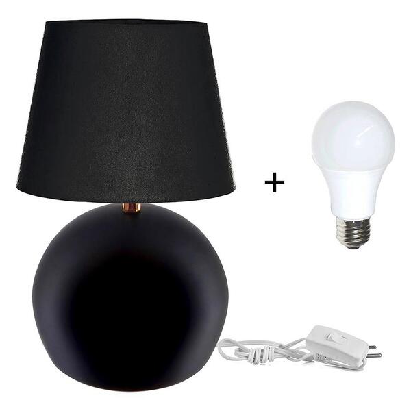 Kit Abajur Bola Preto Cupula Preta 3021c/lamp