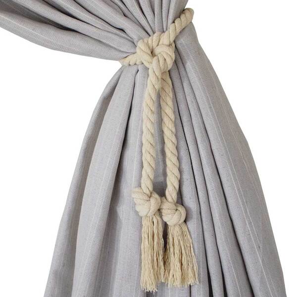 Kit Abraçadeiras De Cortina Corda Romana 02 Peças - Cru