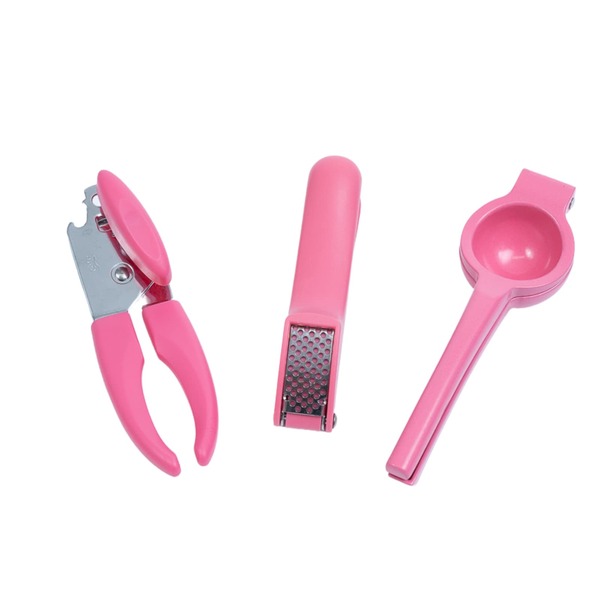 Kit Abridor De Lata Espremedor De Alho E Limão Rosa – Oikos U