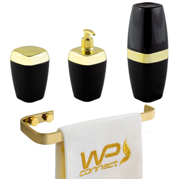 Kit Acessório Banheiro Porta Escova Sabonete Algodão Preto E