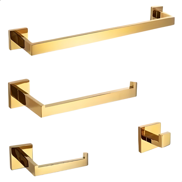 Kit Acessório Inox Para Banheiro 4 Peças - Dourado Gold