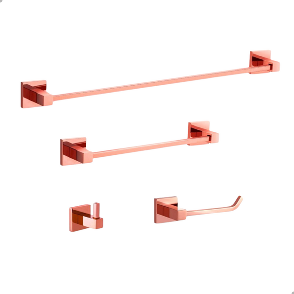 Kit Acessório Para Banheiro 4 Peças Quadritti Luxo Rose Gold