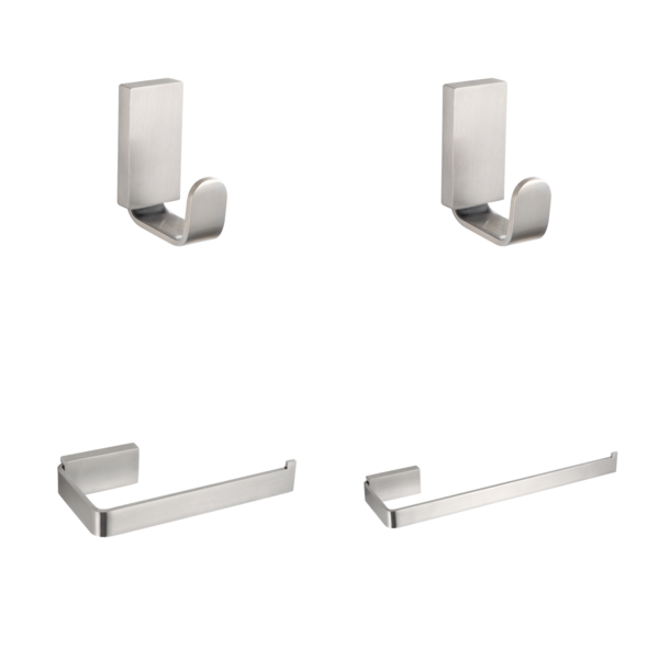 Kit Acessórios 4 Peças Para Banheiro Em Aço Inox Escovado