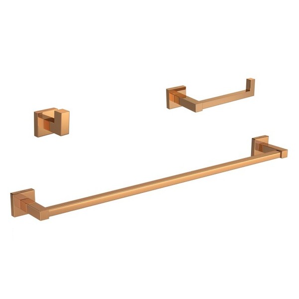 Kit Acessórios Banheiro 03 Peças Quadratta Red Gold Deca